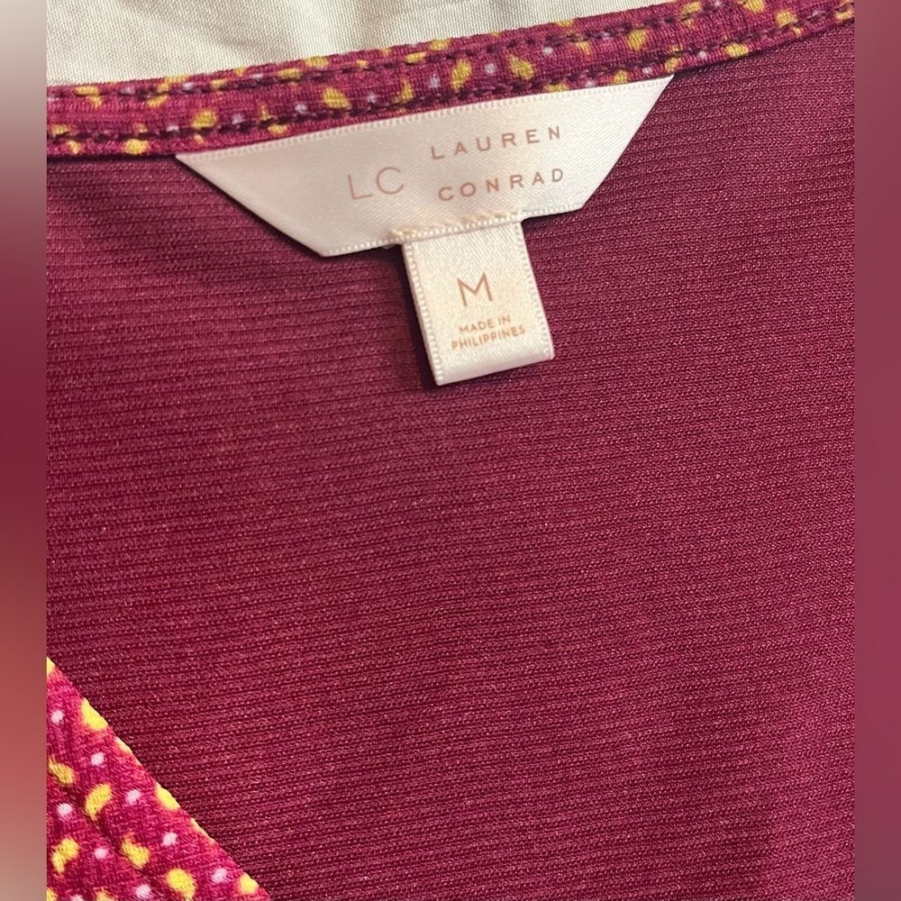 Lauren Conrad Women’s Maroon Midi Dress with Knot Sleeve Size Medium - Picture 7 of 16
